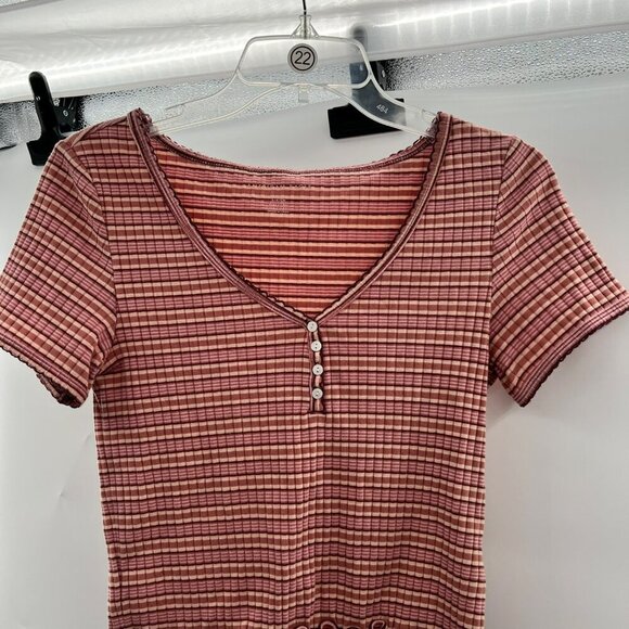 American Eagle Women's Striped Crop Top V-Neck Short Sleeve Multicolor Small - Picture 2 of 9